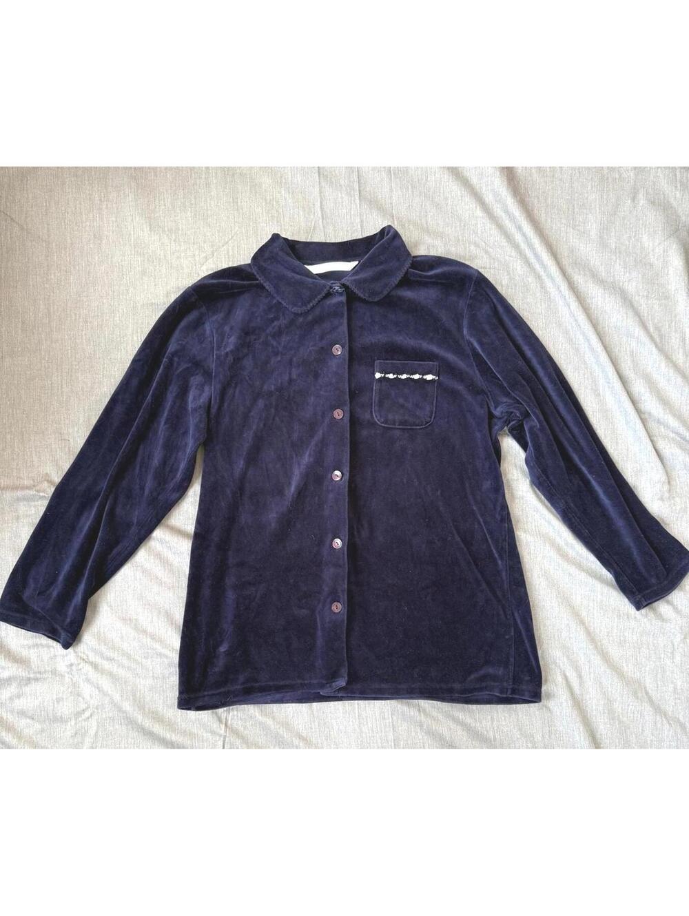 Victoria's Secret Country Navy Blue Velvet Pajama Top Size Large Vintage Cottage